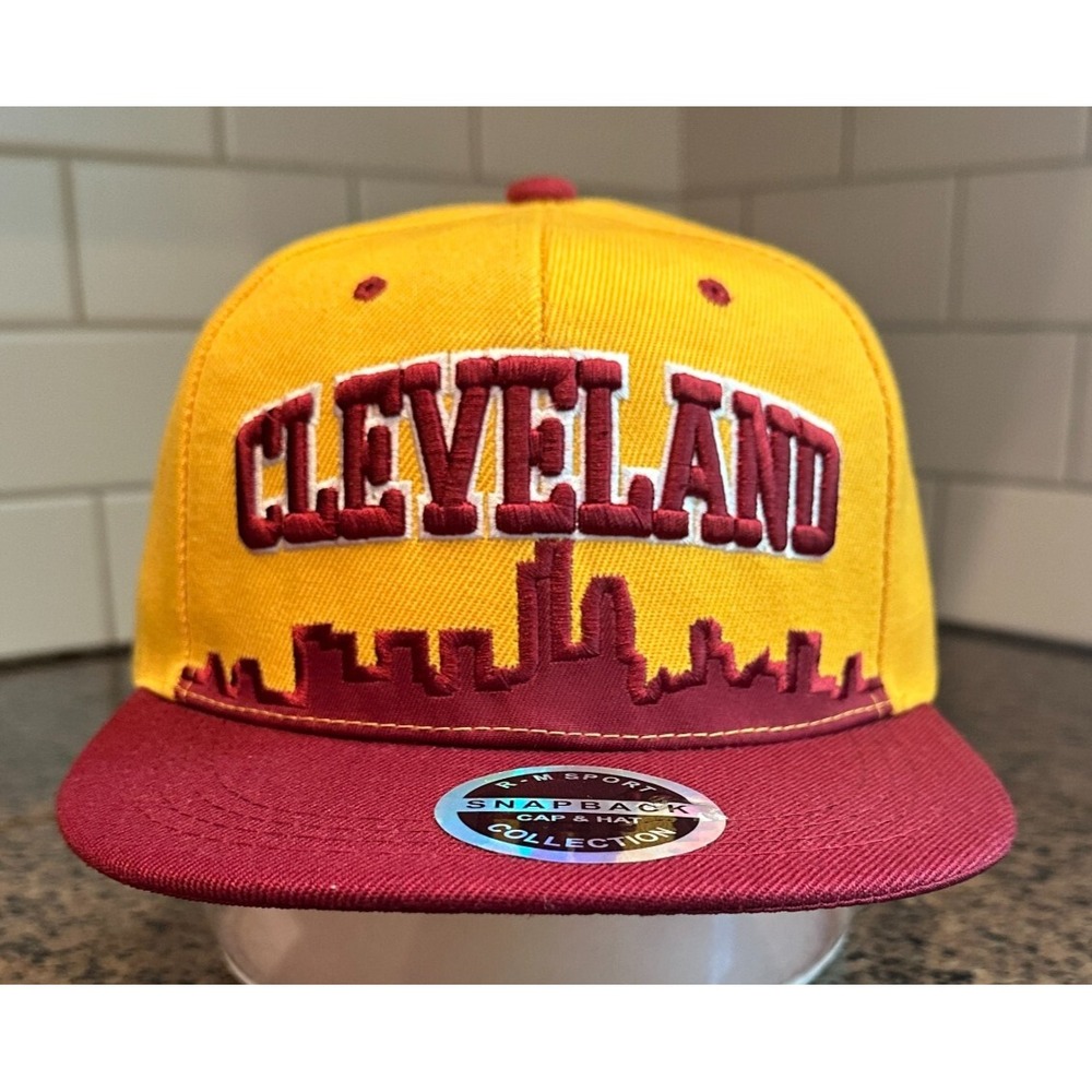 Cleveland City Scape RM Sport Cat Hat Flat Bill Yellow Red Snapback New with Tag